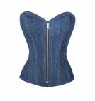 Blue Denim Zipper Bustier Waist Trainer Halloween Overbust Corset