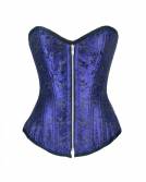 Blue Brocade Double Bone Gothic Bustier Waist Training Overbust Corset Costume