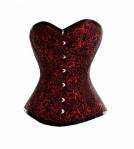 Red Black Brocade Double Steel Bone Gothic Bustier Waist Training Overbust Corset Costume