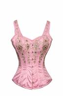 Pink Satin Silver Sequins Shoulder Straps Gothic Bustier Waist Training Overbust Corset Costume