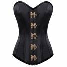 Black Satin Bronze Seal Lock Gothic Bustier Waist Training LONG Overbust Corset Costume