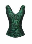 Green Black Brocade Shoulder Strap Gothic Bustier Waist Training Overbust Corset Costume