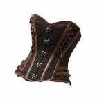 Brown Brocade Leather Folding Gothic Steampunk Bustier Waist Training Overbust Corset Top