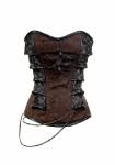 Brown Brocade with Leather Patches Gothic Steampunk Bustier Waist Training Overbust Corset Costume