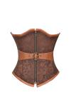 Brown Brocade & Leather Belt Gothic Steampunk Waist Cincher Shaperwear Underbust Corset Costume