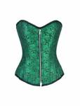 Green Brocade Zipper Double Bone Burlesque Halloween Overbust Corset Costume