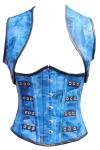 Women's Blue Denim Print Leather Underbust Corset Top with Shrug
