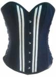 Women's Blue Denim White Strips Gothic Bustier Waist Training Costume Overbust Corset