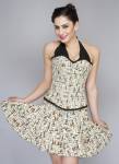 Newspaper Cotton Printed Halter Neck Overbust Top & Skirt Vintage Corset Dress