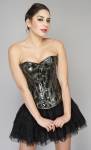 Black Leather Waist Cincher Overbust Top Net Tutu Skirt Corset Dress