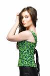 Green Georgette Top Long Faux Leather Skirt Overbust Corset Dress