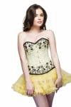 Yellow Satin Black Sequins Overbust Top & Tutu Skirt Corset Dress