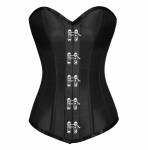 Wmen's Corset Black Satin Silver Seal Lock Bustier Waist Training Halloween LONG Overbust Corset