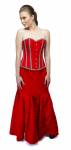 Red Velvet Check Stripes Overbust Top & Long Skirt Corset Dress