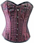 Red Black Brocade Gothic Steampunk Waist Training LONG overbust Corset Costume