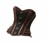 Brown Brocade Leather Straps Gothic Bustier Waist Training Overbust Corset Top