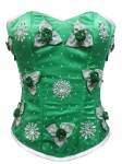 Green Satin Handmade Sequins Gothic Waist Training Bustier Overbust Corset Costume