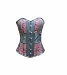 Red Brocade Jacquard Leather Gothic Bustier Victorian Costume Waist Training Burlesque Overbust Corset Top