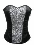 Black White Satin Sequins Gothic Waist Cincher Bustier Overbust Corset Costume