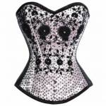 White Satin Black Handmade Sequins Gothic Bustier Lingerie Overbust Corset Costume