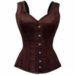 Brown Satin Shoulder Strap Gothic Bustier Waist Training Vintage Overbust Corset Costume