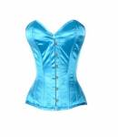 Turquoise Satin Gothic Burlesque Bustier Waist Training Overbust Corset Costume