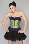 Green Satin Sequins Overbust Top & Satin Net Skirt Shapewear Corset Dress