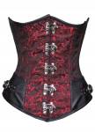 Red Black Brocade Leather Gothic Waist Training Steampunk LONG Underbust Corset Costume