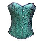 Green Black Brocade Overbust Waist Cincher Shapewear Corset Top