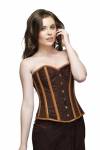 Women's Brown Velvet Leather Overbust Top & Long Skirt Waist Cincher Corset Dress