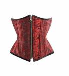 Women's Red Black Brocade Zipper Double Bone Gothic Bustier Waist Training Underbust Corset Costume