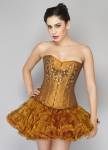 Golden Cotton Silk Handmade Sequins Waist Cincher Overbust Top & Tutu Skirt Wedding Corset Dress