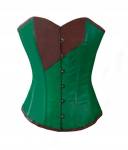 Green and Brown Faux Leather Gothic Waist Cincher Bustier Overbust Corset Top