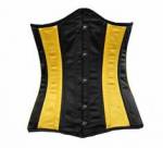 Superb Black Satin Waist Cincher With Yellow Strap Shapewear Underbust Corset Top