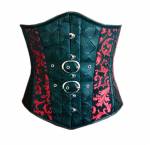 Red Black Brocade Leather Bustier Waist Training Shaper Underbust Corset Costume