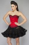 Red Satin Handmade Sequins Overbust Top Poly Tissue & Tutu Skirt Corset Dress