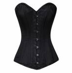 Black Satin Double Bone Gothic Waist Training Bustier Long Overbust Corset Costume