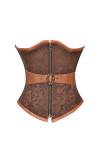Women's Brown Brocade & Leather Belt Gothic Waist Cincher Underbust Corset