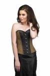 Women's Black Cotton Brocade & Leather Overbust Top & Long Skirt Corset Dress