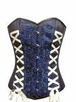 Blue Brocade Sequins Gothic Waist Cincher Bustier Overbust Wedding Corset Costume