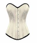 White Satin Gothic Bustier Waist Training Steampunk LONG Overbust Corset Costume