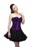 Women's Purple Georgette Handmade Sequined Overbust Top Black Poly Tissue Tutu Skirt Steel Boned Corset Dress