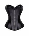 Sexy Black Leather Zipper Gothic Bustier Waist Training Steampunk Overbust Corset Costume