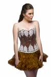 Corset Dresses Brown Satin White Sequins Top & Tissue Skirt Waist Cincher Lingerie Overbust Top