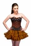 Women's Brown Satin Black Handmade Sequins Top & Tissue Tutu Skirt Waist Training Overbust Corset Dress