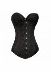 Women's Black Brocade Gothic Bustier Waist Training Steampunk LONG Overbust Corset Costume