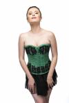 Women's Green Satin Black Sequins Overbust Top Tutu Skirt Wedding Corset Dress