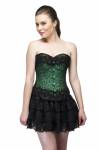 Green Satin Black Sequins Work Overbust Top & Net Tutu & Skirt Corset Dress