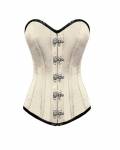 Women's White Satin Seal Lock Gothic Bustier Waist Training LONG Overbust Corset Costume