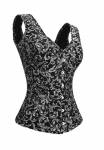 Women's Black Silver Brocade Shoulder Strap Bustier Waist Training Overbust Corset Costume